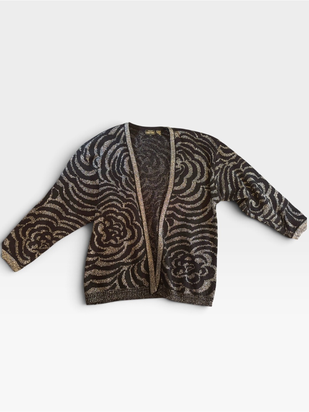 Vintage Renee Tener Jeanne Pierre Metallic Floral Cardigan Medium
